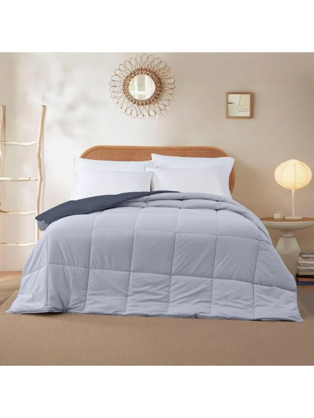 Reversible Down Alternative Comforter Set - Denim & Cloud Blue, Queen Size